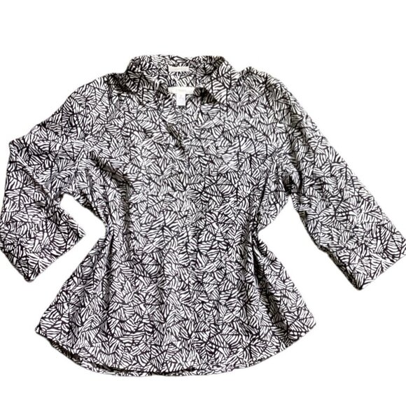 Chico's No Iron 100% Cotton Button-Up Top Sz 2 L/12 Black & White 142P - Picture 5 of 7